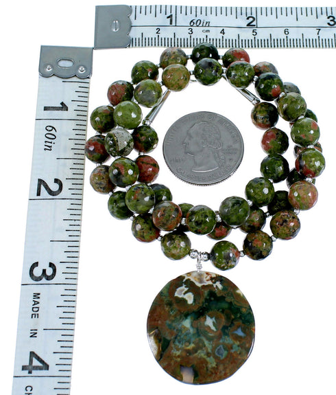 Southwest Unakite Sterling Silver Bead Necklace RX114741